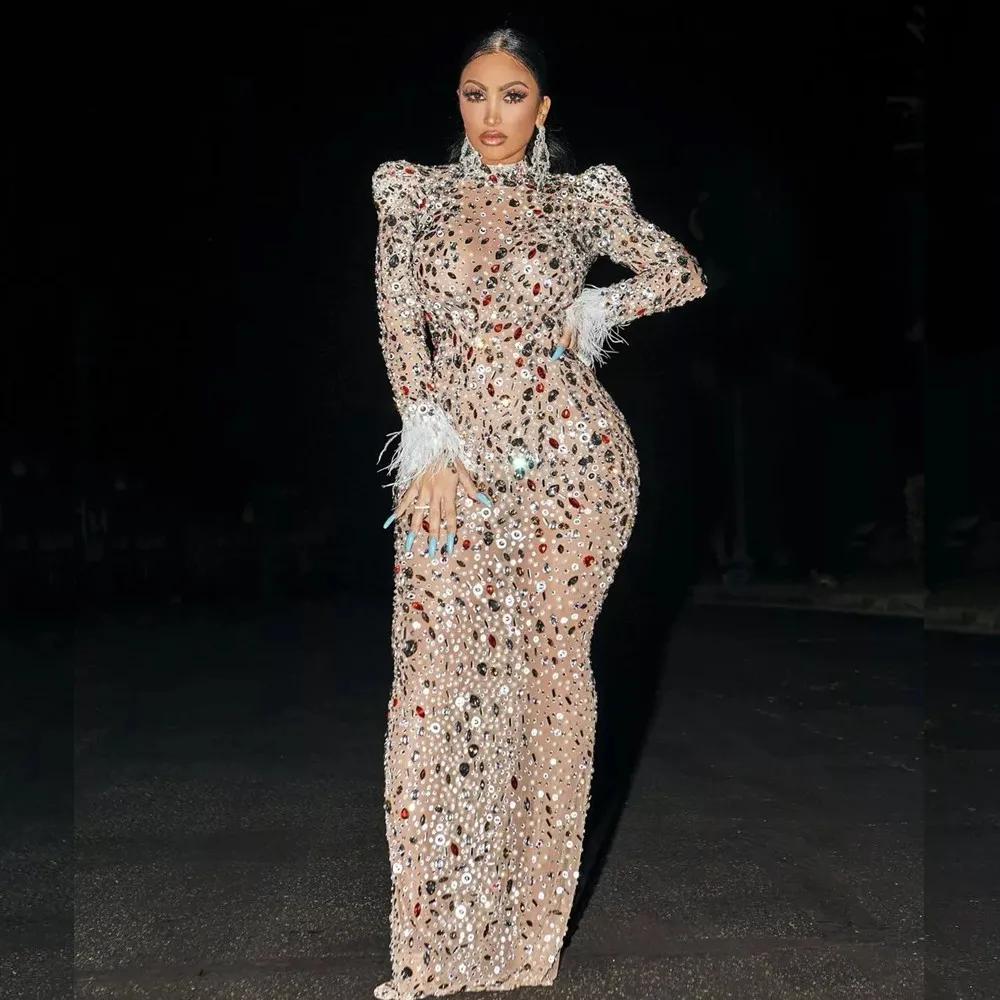 sequin see through bodycon dress TMOYZQ Women's Sparkly Sequin Dress, Mock Neck Mesh Long Sleeve Rhinestone  Bodycon Party Mini Dress Slim Fit Club Night Out Cocktails Party Dresses