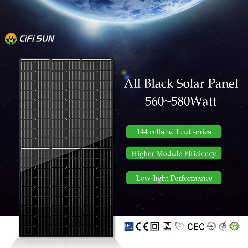 All Black Solar Pv Panels Mono 560w 565w 570w 575w 580w Full Black ...