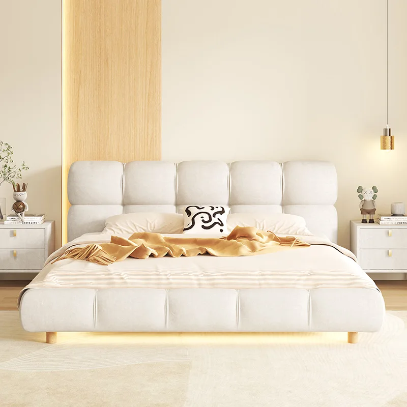 Italian Type Simple Design Model Bed for Bedroom Furniture Suspended Bed With LED Light king Size Double Bed Frame