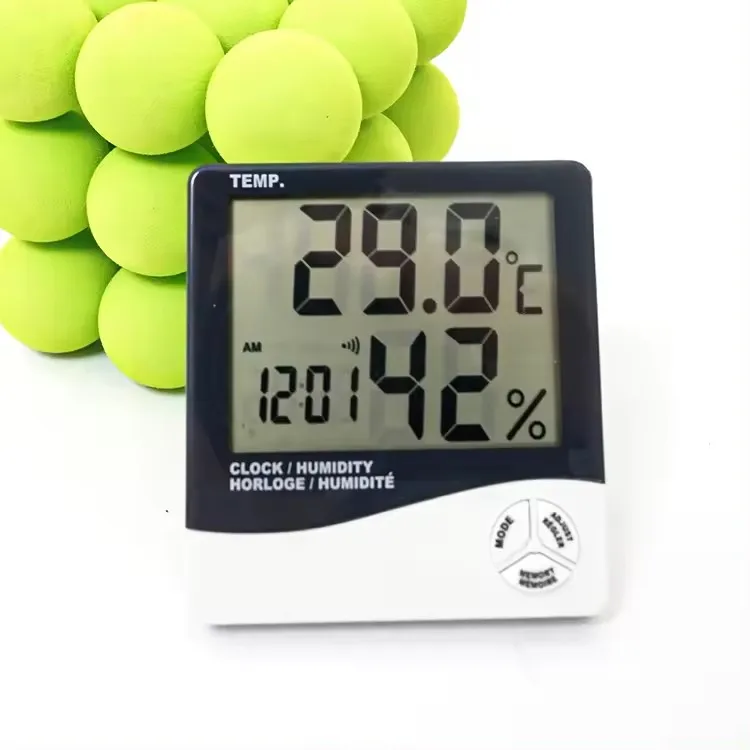 Home Indoor LCD Display Electronic Meter Digital Thermometer and Hygrometer Alarm Clock Show Time Temperauter and Humidity