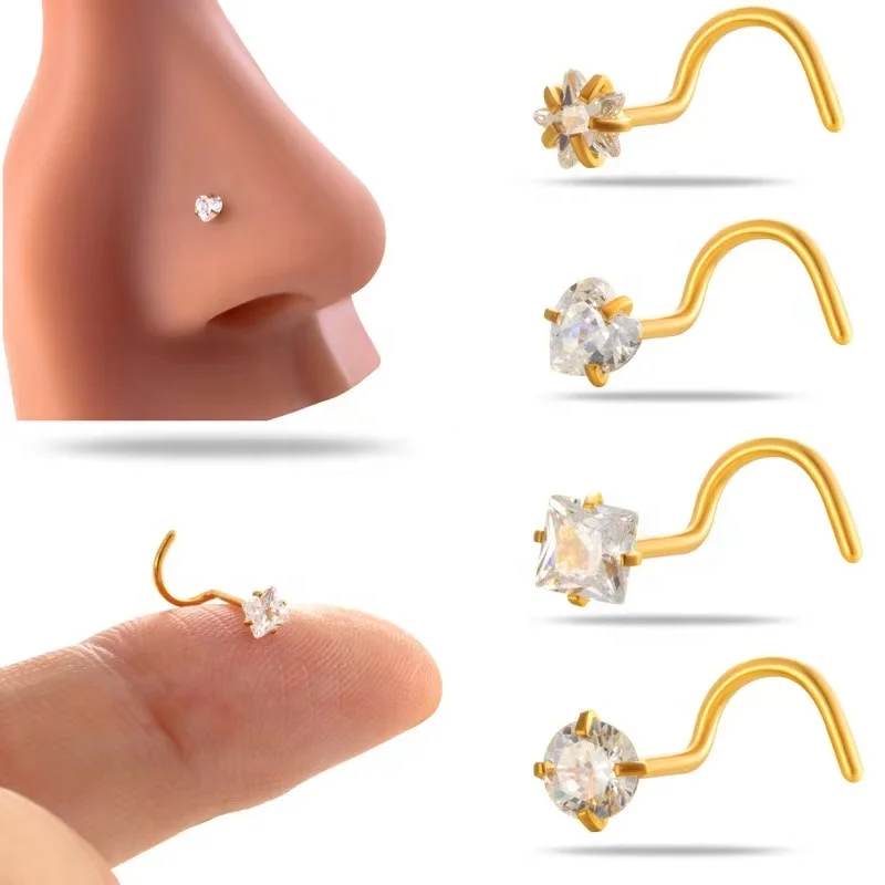 Gaby Fashion Nose Ring Set Stainless Steel Nose Studs Heart Star Jewelry  Wholesale Nose Rings Zircon Body Jewelry for Women