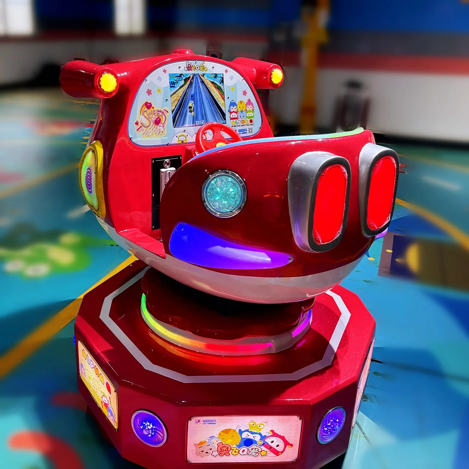 Cartoon Alpha Q IP Coin Operated Playstation Amusement Portable Swing Ride Music Kiddie Ride Game Machine for Worldwide