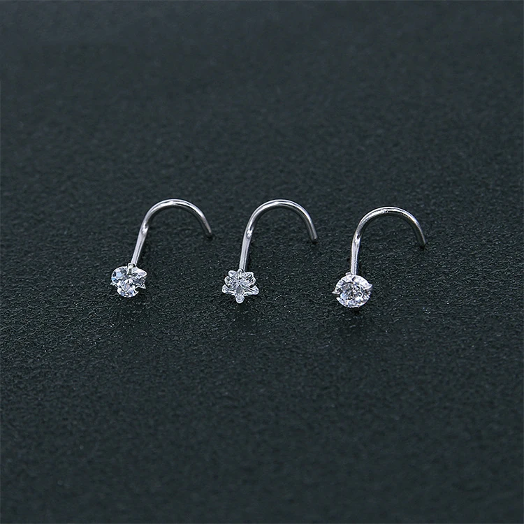 3pcs Star Heart Round Zircon Nose Studs Set Nose Piercing Jewelry S L