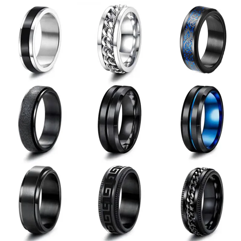 2024 European And American Rotating Chain Shape Ring Jewelry Stainless ...