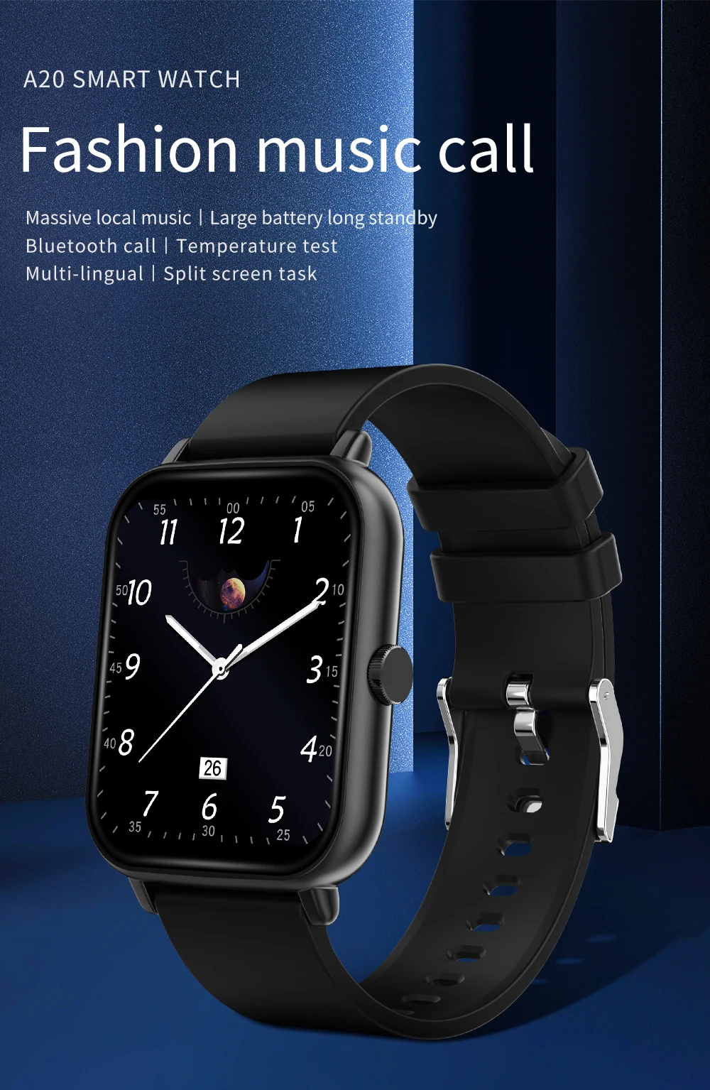 MetroShop Chile | A20 Smart Watch Negro Resistente al Agua Fría