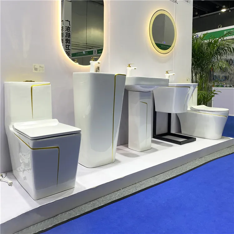 South Villa Luxury Design Floor Mounted Wc Toilet White Gold Line