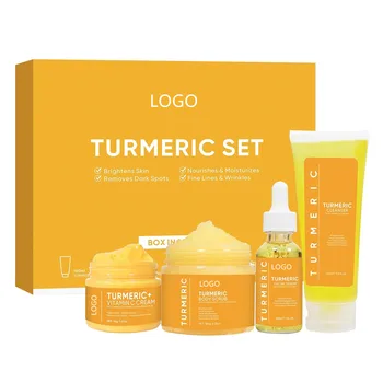 OEM Private Label Turmeric Face Cream Vitamin C & Hyaluronic Acid Infused Herbal Ingredients Brightening Anti-Acne Skin Care Set