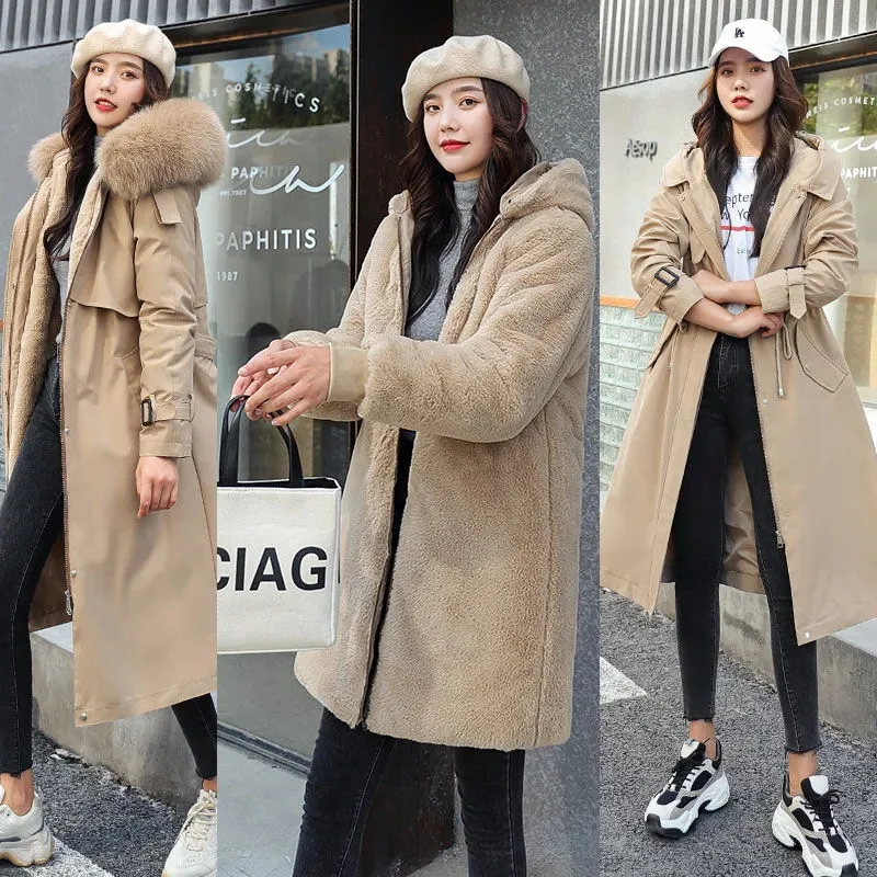 2022 New Detachable Winter Jacket Women's Parkas Thick Warm Fur Lining ...