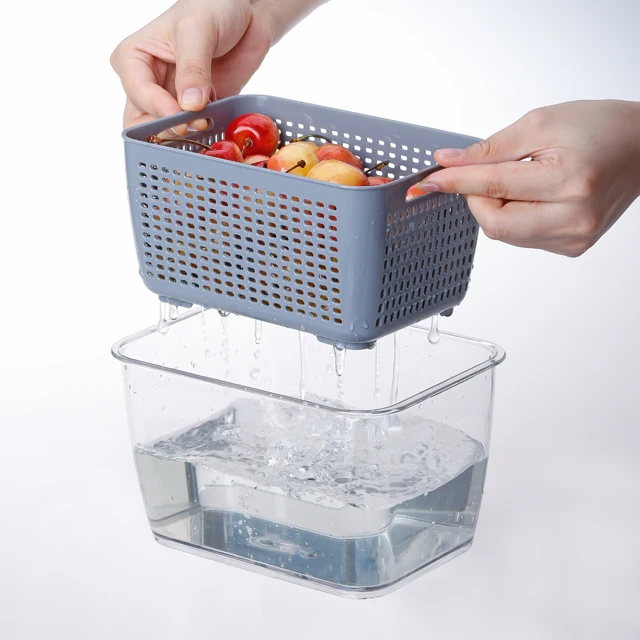 SHIMOYAMA Small Double Layer Plastic Drain Basket Fruit and Vegetable Dryer Drain Box Set