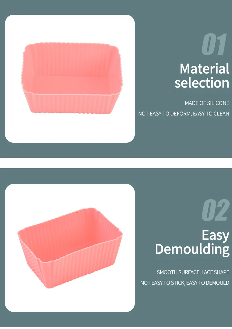 Reusable Rectangle Shape Silicone Baking Cups Standard Colorful Silicone Cake Mold for Tools factory