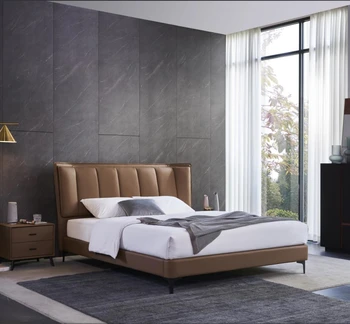 High Quality New Design Italy Comfortable Hot Sale Cheap Bedroom Furniture king Size Beds Wood Frame Leather Bed