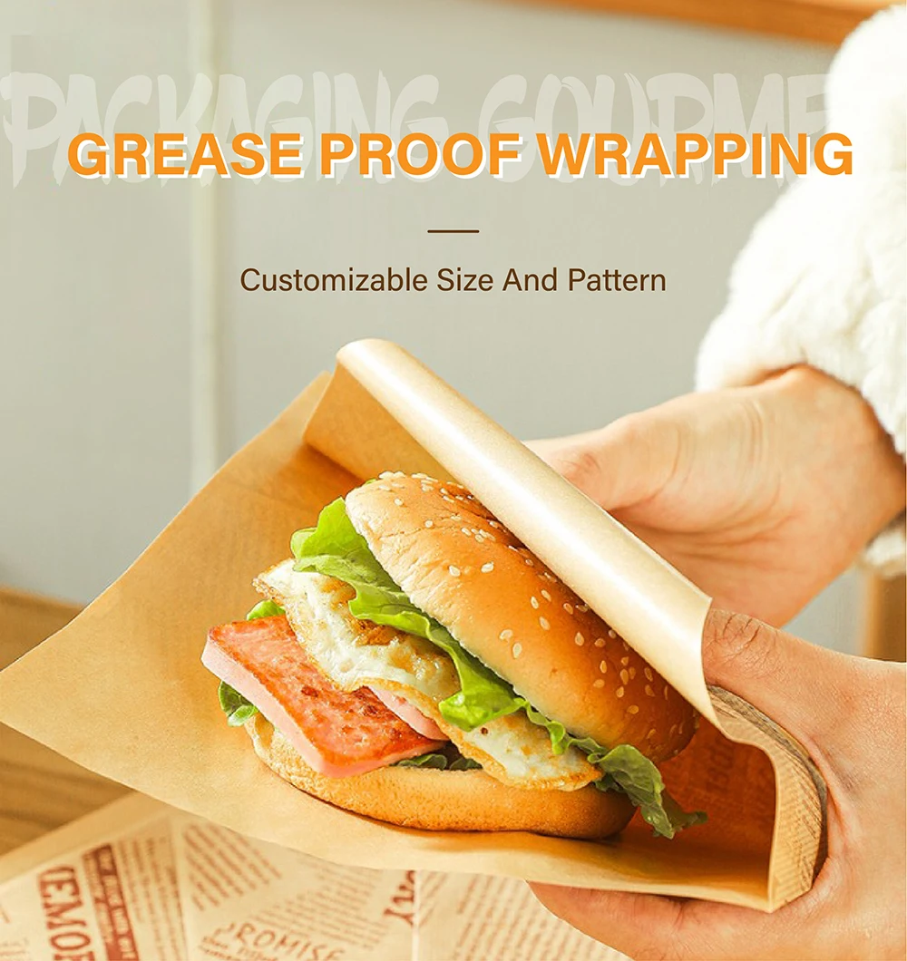 Wholesale Customized Printed Logo And Size Food Safe Grade Burger Paper