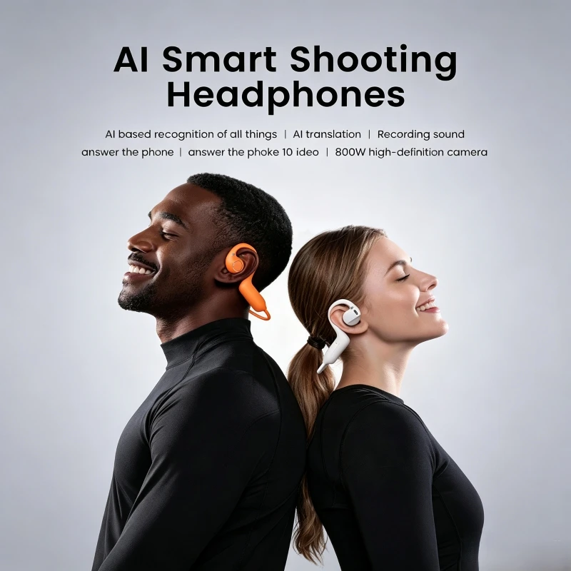 E12 Smart Open-Ear Headphones with 8MP Camera, 8GB Storage, Video & Audio Recording, AI Translation, Ideal for Cycling & Sports