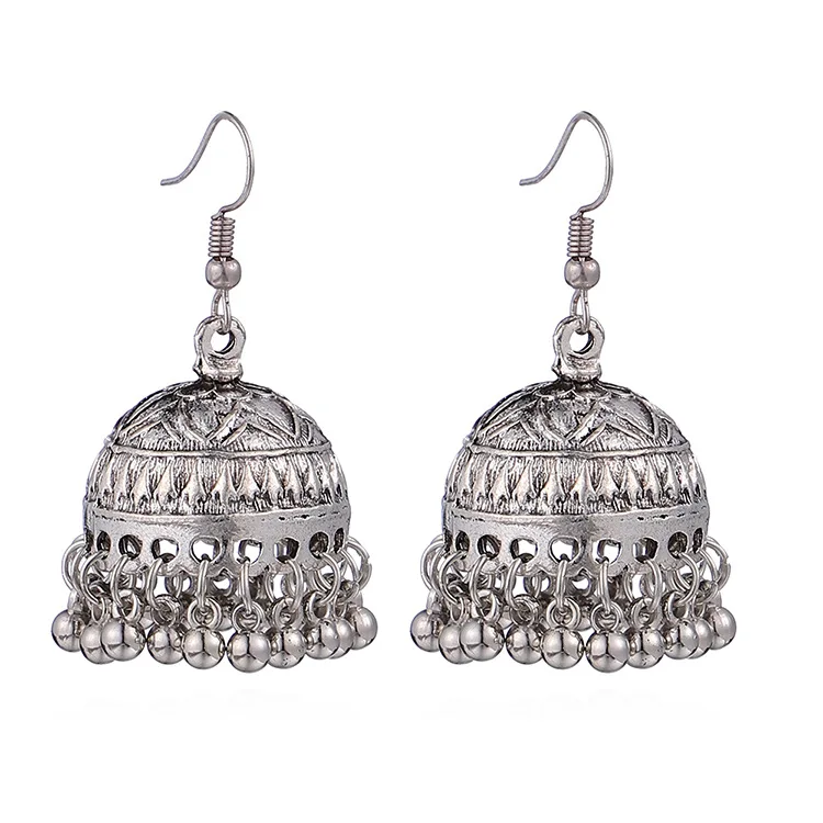 silver hanging jhumkas