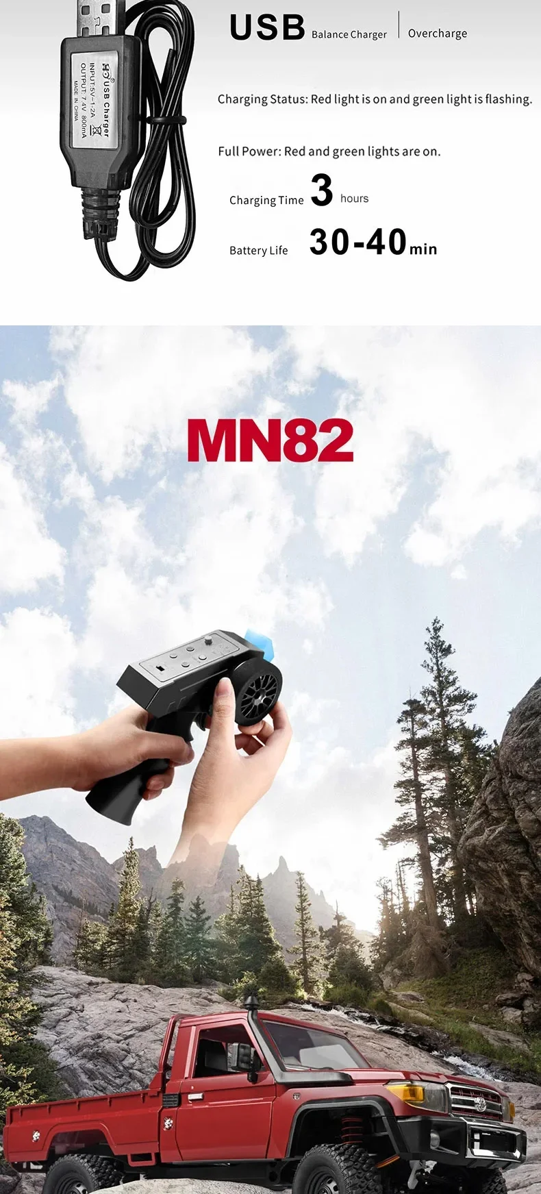 4WD 1/12 MN82 Remote Control Car 2.4Ghz Climbing Trucks USB Charging High Speed RC Car Toys MN Models
