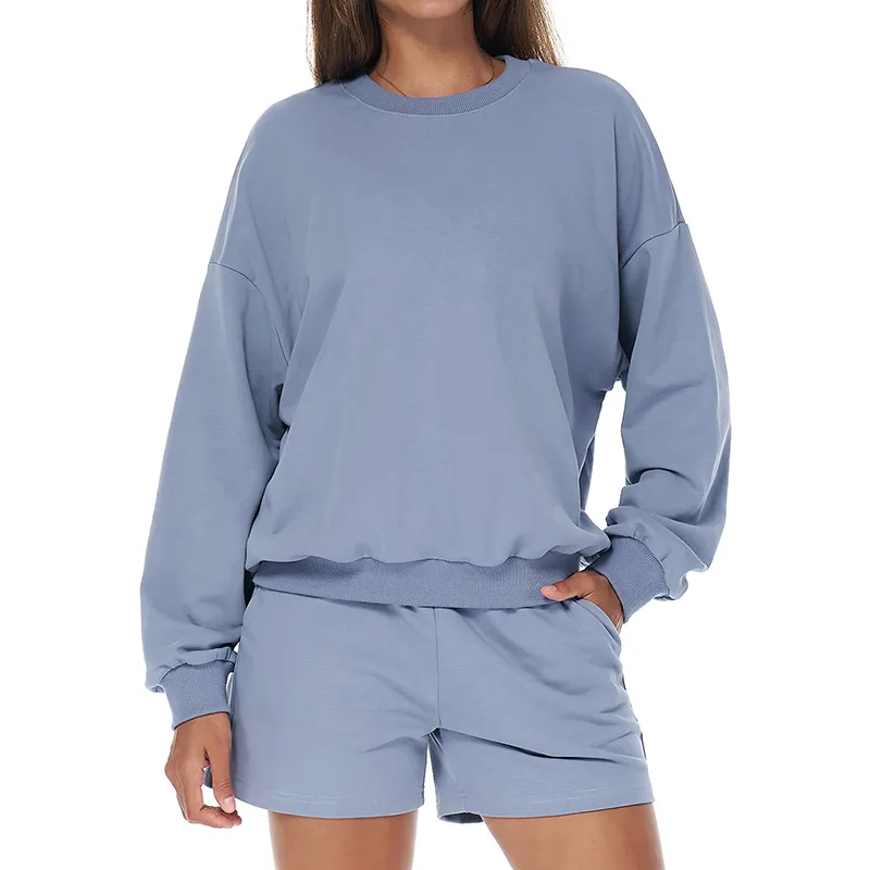 Autumn Winter Leisure Sports Sweat Suit High Waist Wide Legs Long Sleeve Breathable 2-in detail