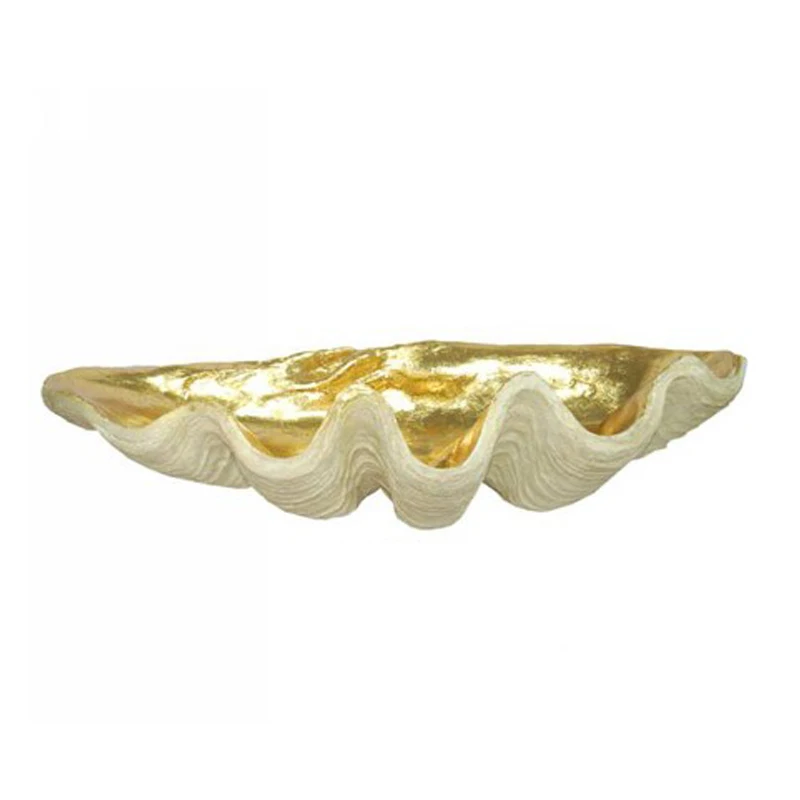 Wholesales Gold-leaf Resin Garden Imitation Clam Shells Statue Sea Shell For Garden Art