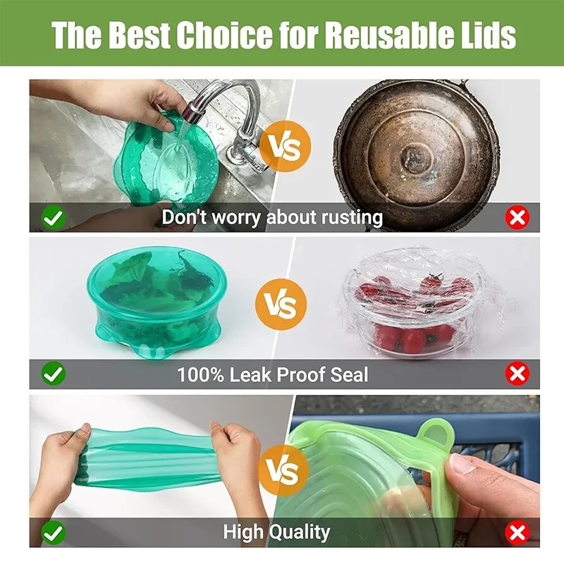 Silicone Stretch Lids for Food Storage in Fridge Reusable Elastic Bowl Cover Sealing Dustproof Can Lid