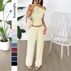 Wholesale two pieces long set for ladies 2026 summer pants sets for women two pieces outfits