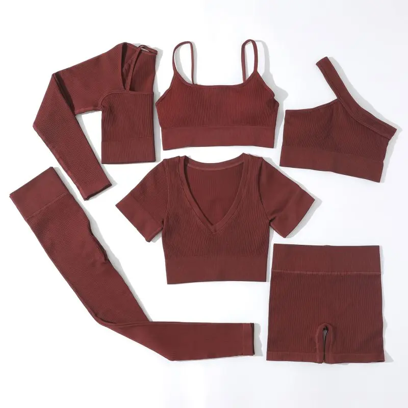 Yoga Outfit Ribbed Seamless Yoga Set Wholesale Sportswear Fitness Wear Seamless Leggings And One Shoulder Sports Bra Set