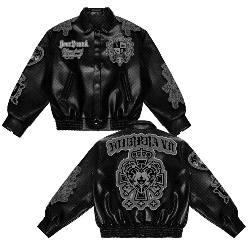 Fashion Motorcycle For Men Custom Chenille Embroidery Men'S Genuine Leather College Varsity Jacket_voghion.com