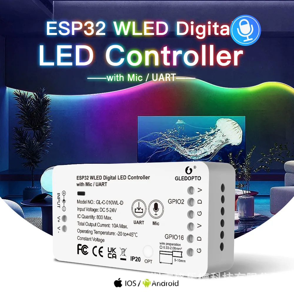 Kompakter WLED Controller Mit Mikrofon, ESP32 DC 5V-24V Für Adressierbarer LED Streifen Digital RGB IC WS2811 WS2812B SK6812 WS2815 (Kompakter WLED Controller