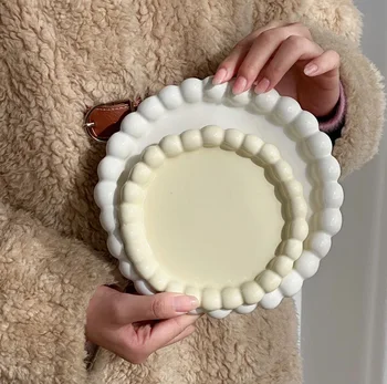 Nordic Creative Pearl Edge Ceramic Cake Plate INS Decorative Chubby Fat Plates Ceramic Dessert Plate
