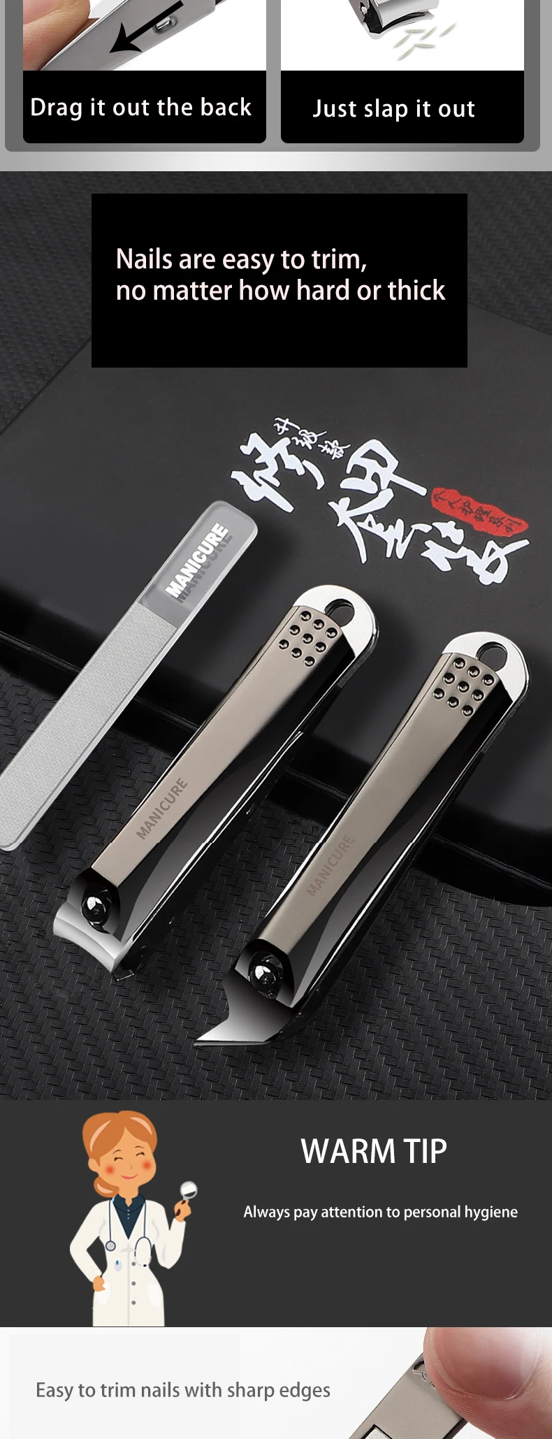 product good quality portable nail cutter professional manicure tool sharp nail clipper set-2