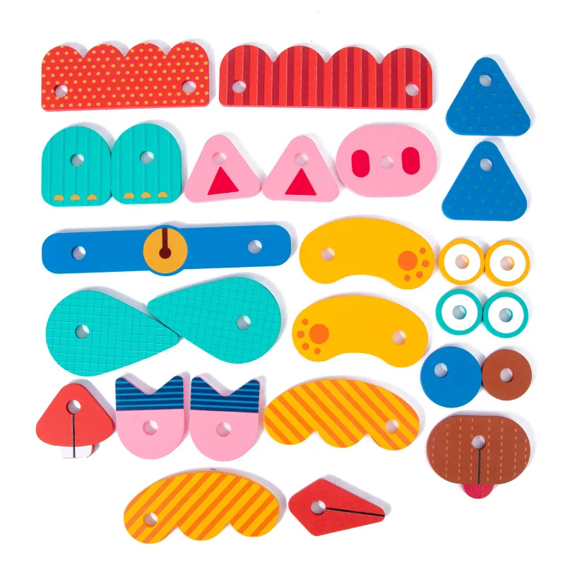 HOYE CRAFT Educational Toy Matching Expression Puzzle Assemble Blocks Toy Wooden Face Puzzle