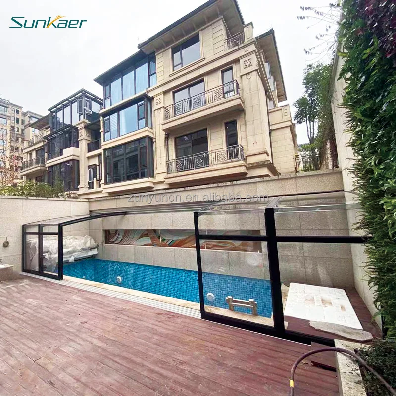 Customized Retractable Above Ground Polycarbonate Outdoor Sunroom Pool Enclosures Swimming Pool Covers & Reels Pool Shelters