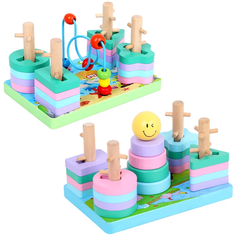 Multi Functional 5 In 1 Geometry Pairs Stack Tall Wooden Block Toy ...
