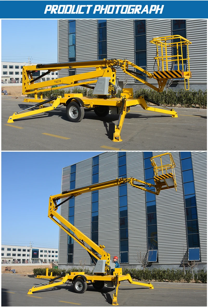 1016m Mounted Aerial Working Boom Trailer Mounted Boom Man Lift