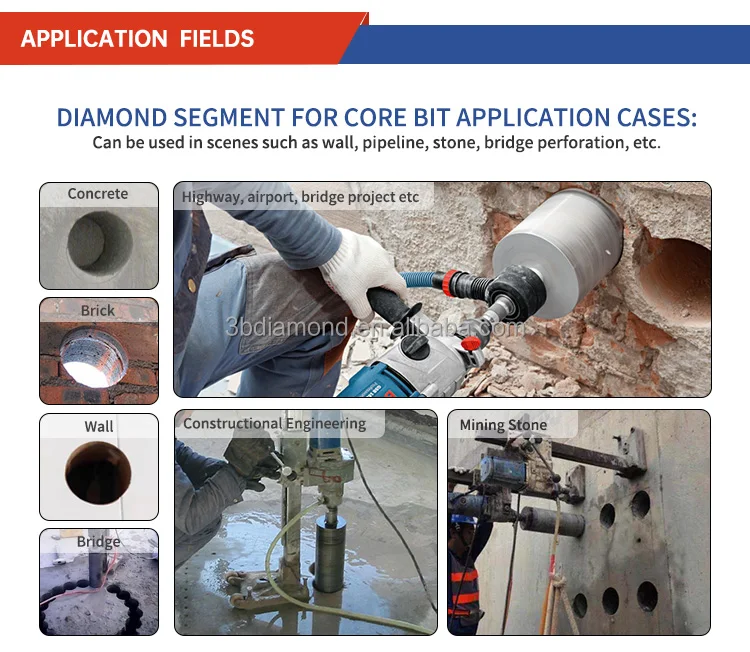 Diamond Tip Core Drill Bit Segment For Cutting Drilling Hole On