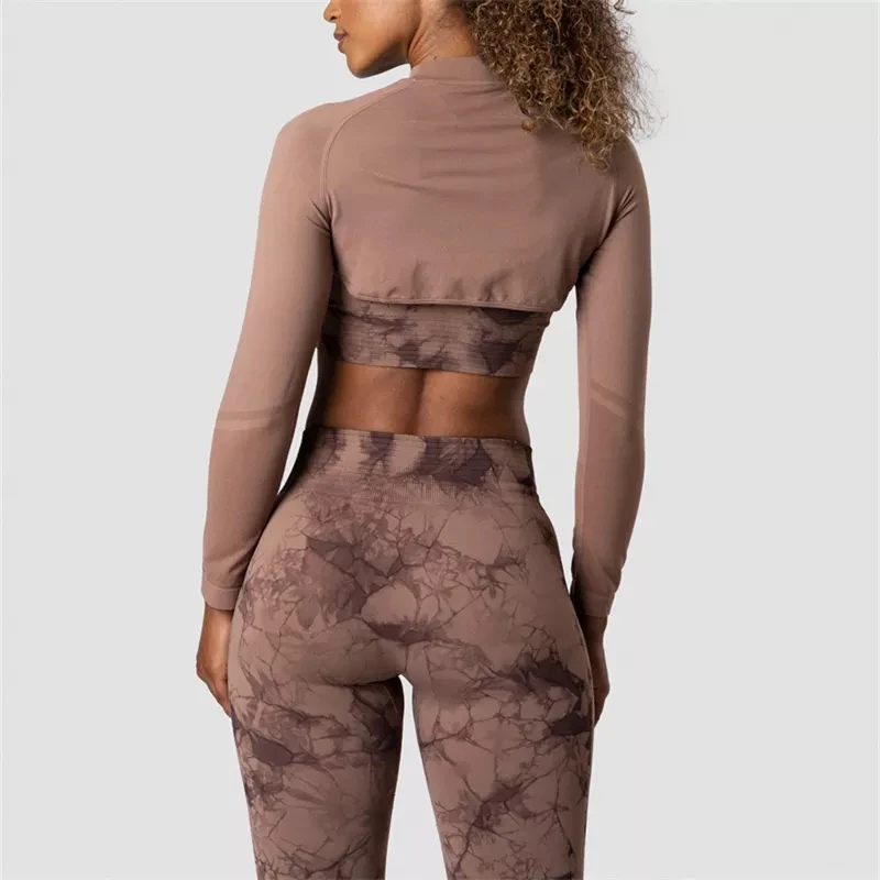 Tie Dye Women Workout 3 Piece Running Wear Jogger Fitness Sets Ribbed Seamless Leggings Gym Sportswear Bra Pants Yoga Set