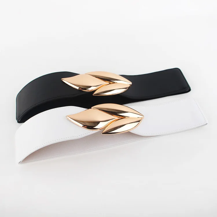 Ins стиль Золотой из трех частей с пряжкой в форме листа черный белый кожаный эластичный корсет тонкие ремни