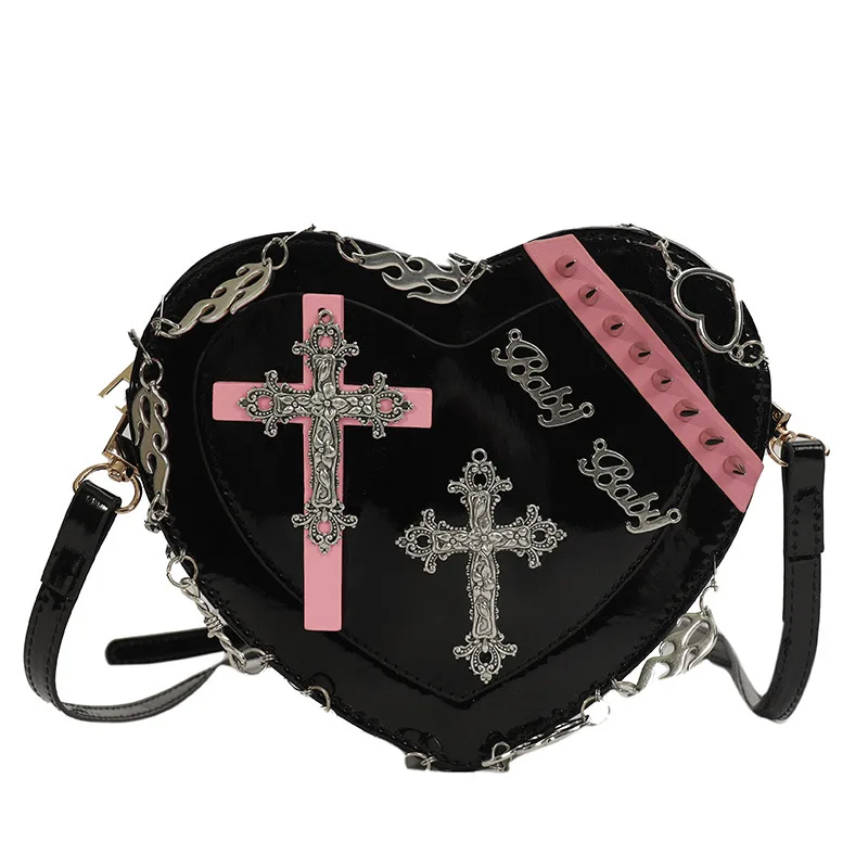 Women's Cool Personality Dark Style Crossbody Handbag Heart-Shaped