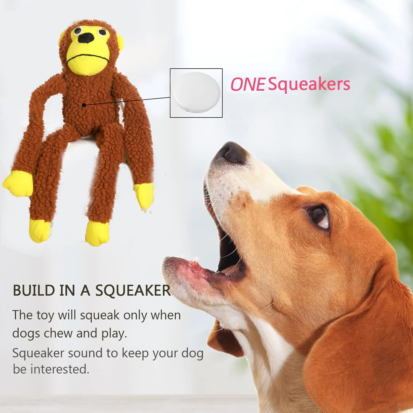 2025 Fun Sounding Plush Monkey Dog Toys Bite-Resistant Squeaking Interactive Puzzle Carton Packed Dog Toys