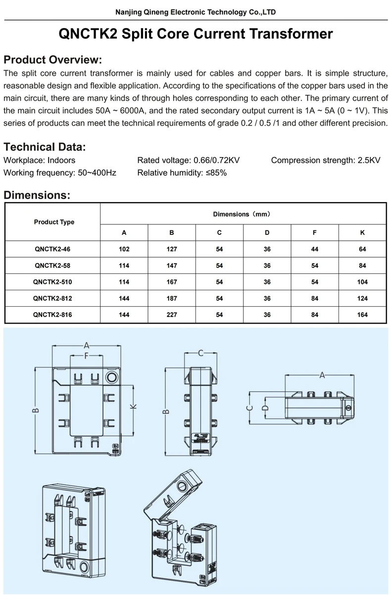 Split Core Current Transformer CT Clamp QNCTK2-510 800A 5A 1000A 1500A 2000 2500 5 3000/5 AC Open Type Current Sensor Transducer
