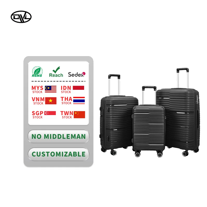 4PCS Portable Spinner Trolley Luggage Bag Black Carry-on for Travel & Outdoor Activities Zipper Closure