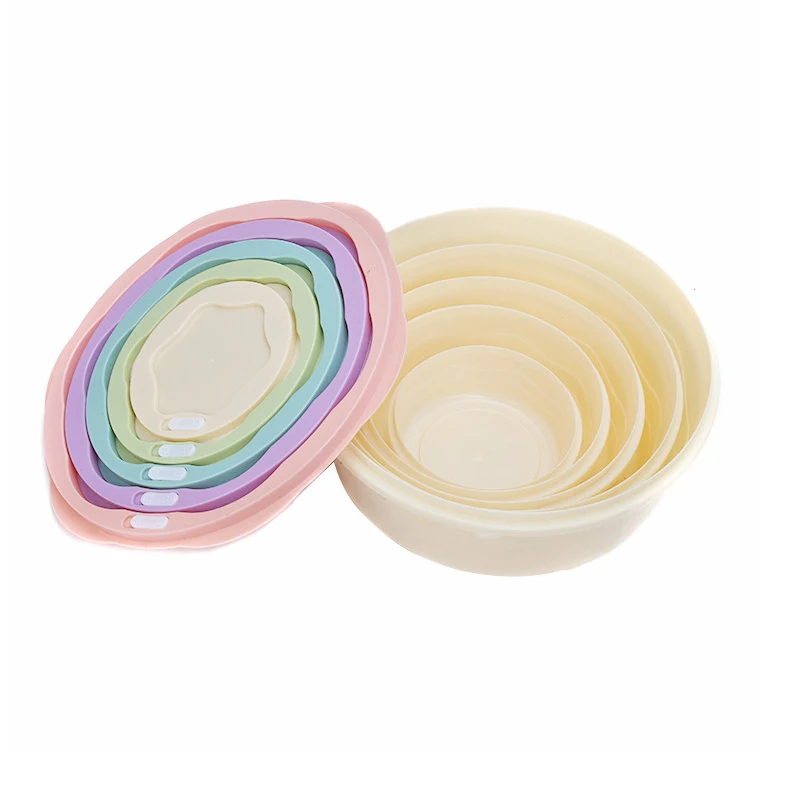 Set of 5  Macaron Color Microwavable Plastic Food Containers Bowls Storage Lunch Boxes Multi Size Round Containers with  Lids
