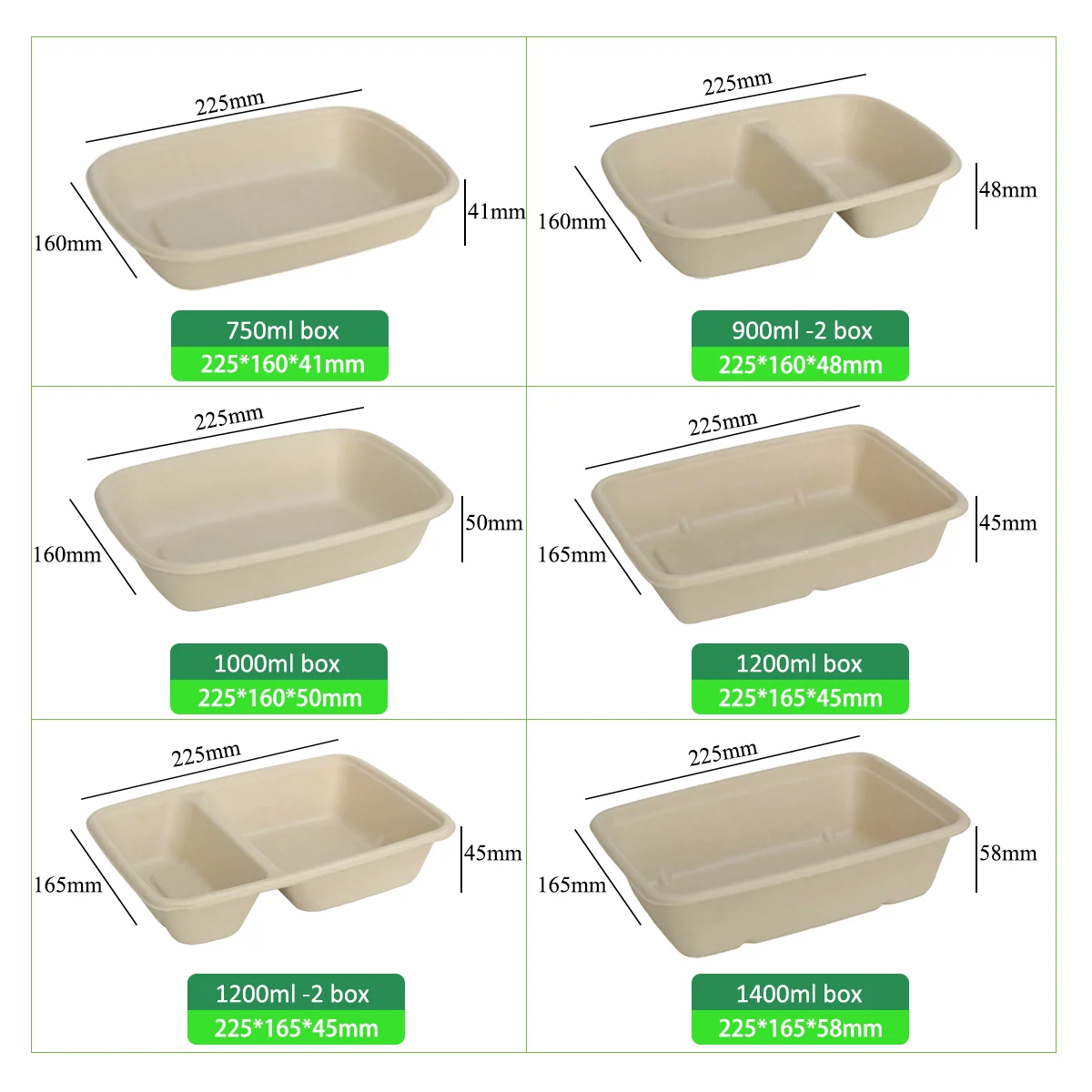 Bio Container Sizes 1400ml Biodegradable Food Container - Sustainable & Durable