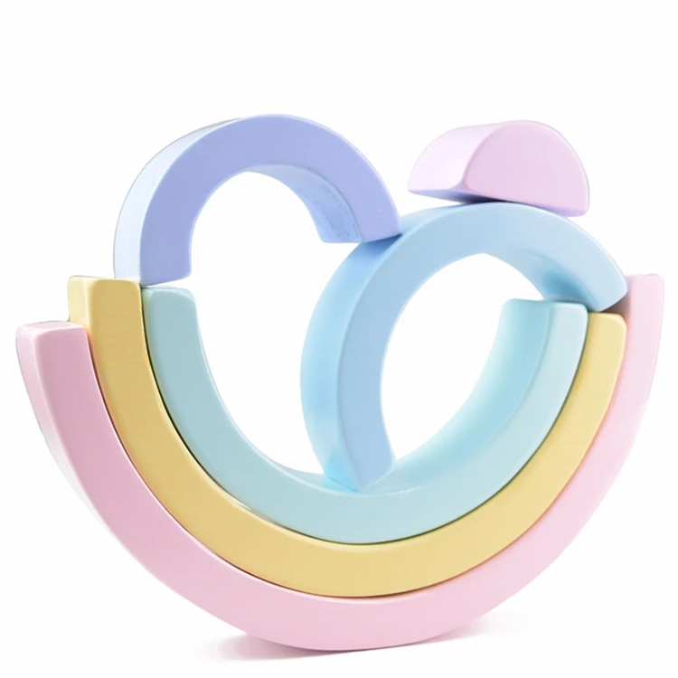 Montessori Rainbow Stacking Game Learning Toy Wooden rainbow Building Blocks Rainbow Arch Bridge Wooden Toy