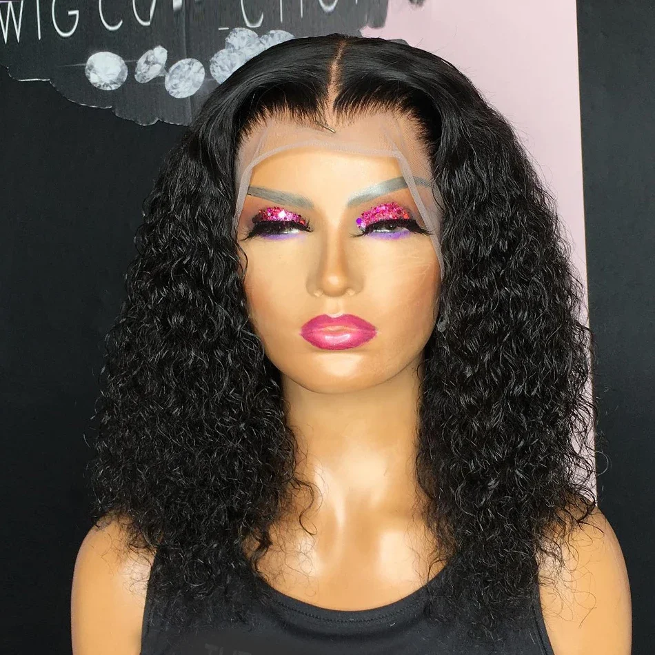 Peruca bob curta cabelo humano lace front ondulada cacheada_voghion.com