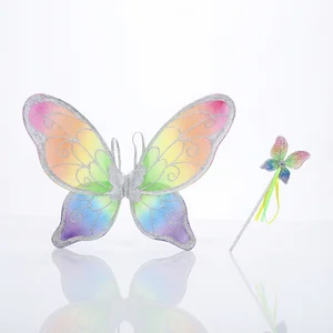Colorful Butterfly Costume Feather Wing Fairy Wand Mesh Fabric for Girls Toddler Christmas Children's Day Dream Party Customized