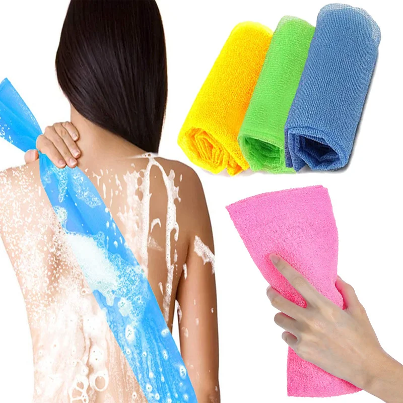 Japanese Korean High Grade Scrub Towel Printing Woven Plain Exfoliating Wash Cloth Nylon Back Scrubber Cleaning Bath Sponges