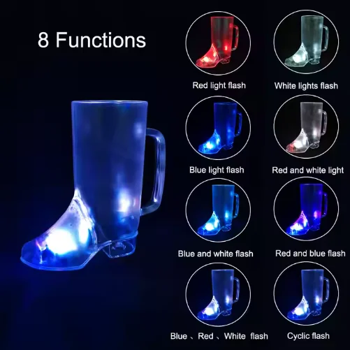 Customized Ounce Glitter Party Metal Beverage Tubs Printed Logo LED Lights Cowboy Boots Beer Glass Customized Printed Logo