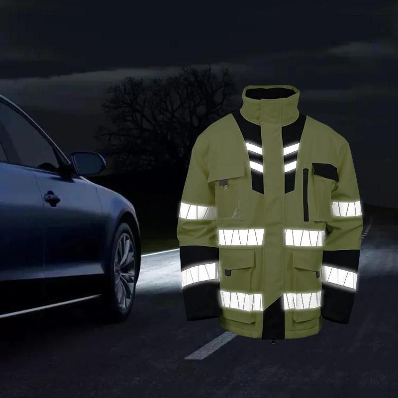 LX  Men Safety Jackets Reflective Work Red Yellow Black Reflector Safety Jackets Safety Winter Jackets for Men