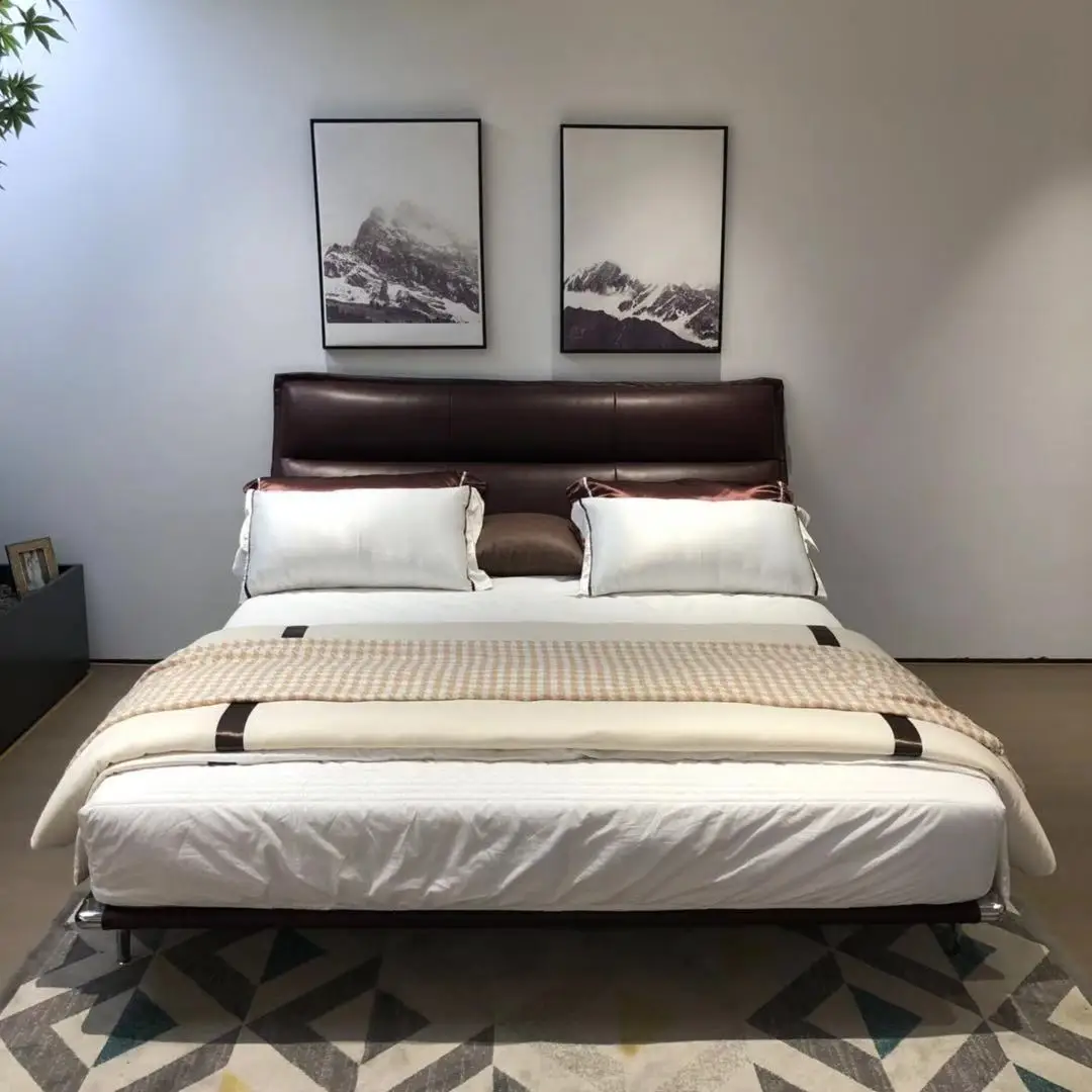 Italian simple luxury furniture bedroom leather beds  B-1886#