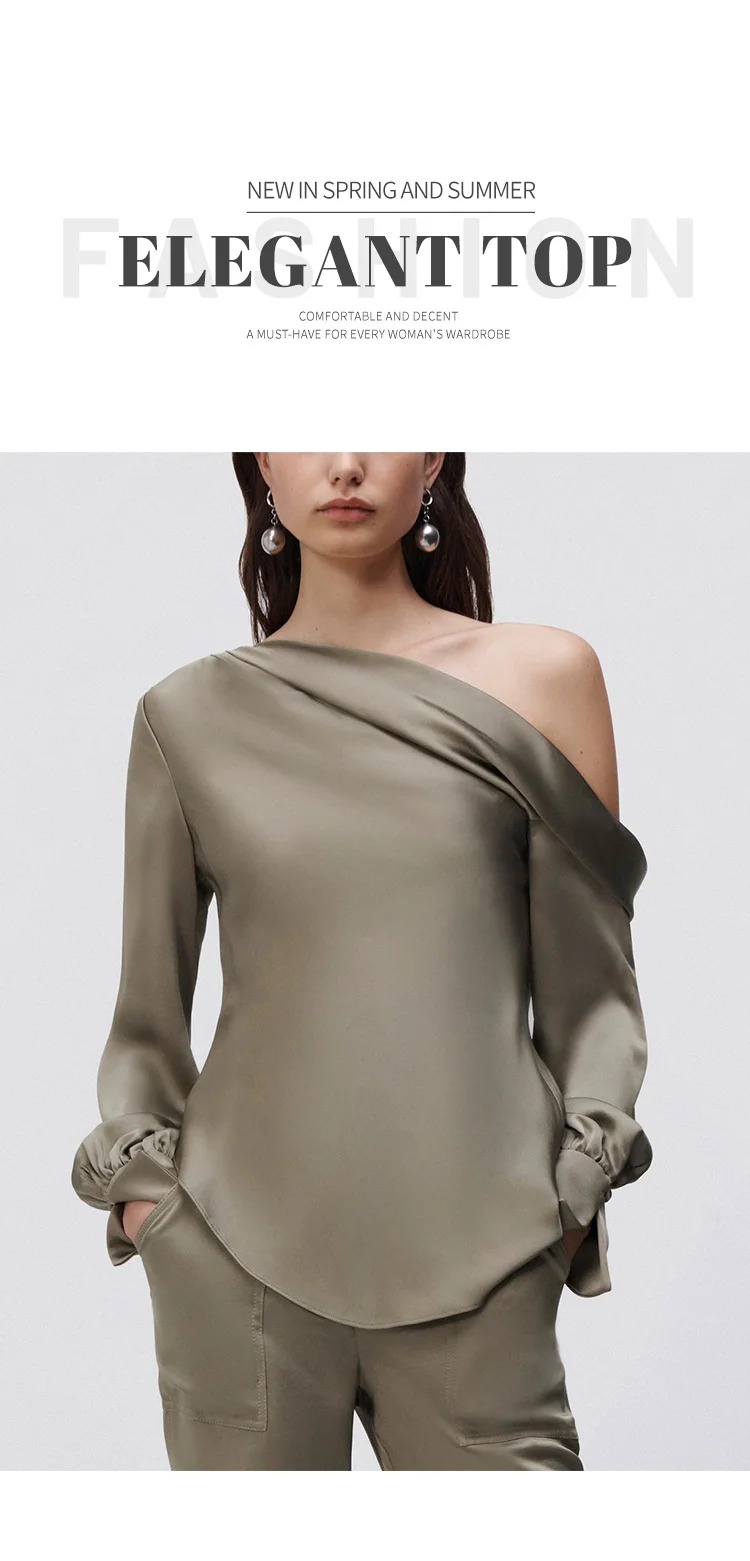 Tongrui Garment Customized Elegant Women's Cold Shoulder Tops Blouses Shirts Irregular Long Sleeve Women Shirts