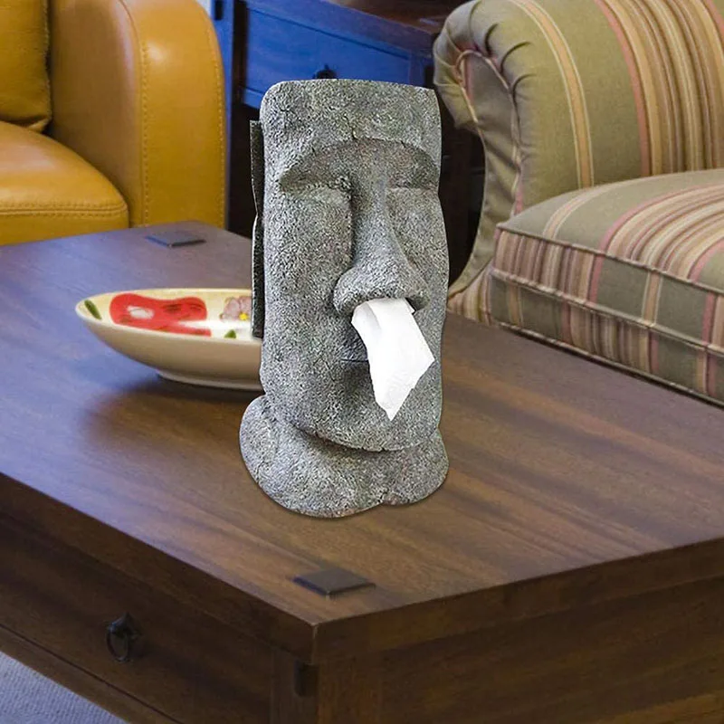 Resin Snot Type Pumping Tissue Box Moai Easter Island Stone Face Portrait Moai Tissue Box Holder